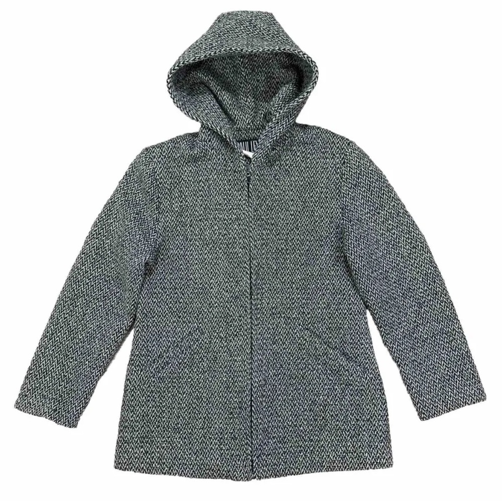 Vintage Paul Levy Wool Hooded Jacket Coat Full Zip Grey Black Herringbone Small